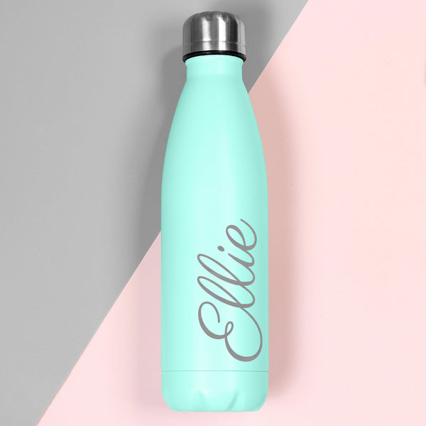 Personalised Mint Green Metal Insulated Drinks Bottle - Personalised For Ellie