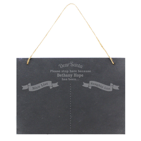 Personalised Christmas Naughty & Nice Hanging Large Slate Sign -  Personalised For Bethany