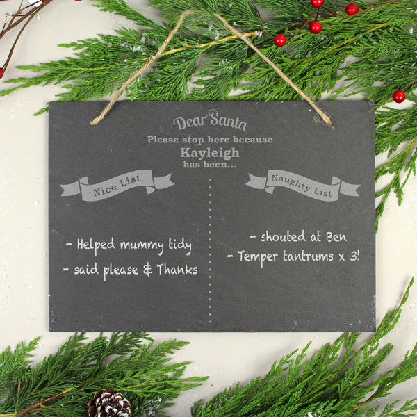 Naughty and nice large Christmas slate sign personalised for Kayleigh