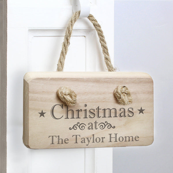 Personalised Christmas Wooden Sign With Fixed Text "Christmas At" With A Personalised Line Underneath