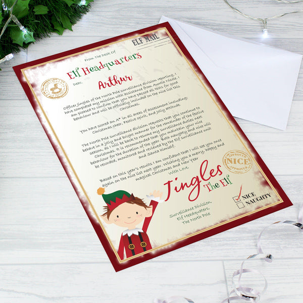 Personalised Elf Surveillance Christmas Letter = From Jingles The Elf