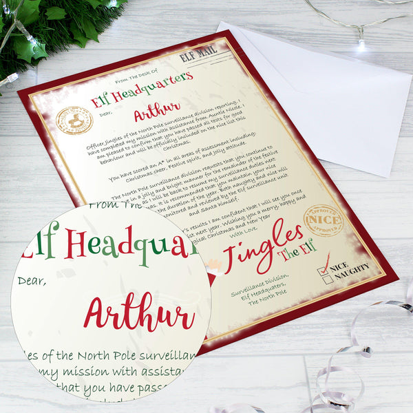 Personalised Elf Surveillance Christmas Letter = Close Up Of Letter Text