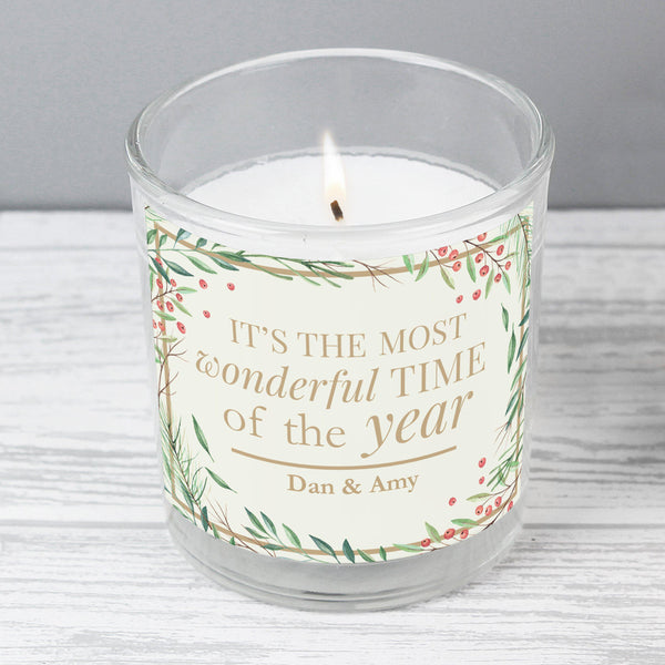 Personalised 'Wonderful Time of The Year' Christmas Scented Jar Candle - Personalised For Dan & Amy