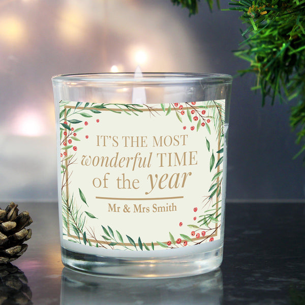 Personalised 'Wonderful Time of The Year' Christmas Scented Jar Candle - Fixed Text Reads 