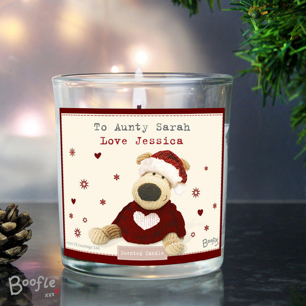 Personalised Boofle Christmas Love Scented Jar Candle - Personalised For Aunty Sarah