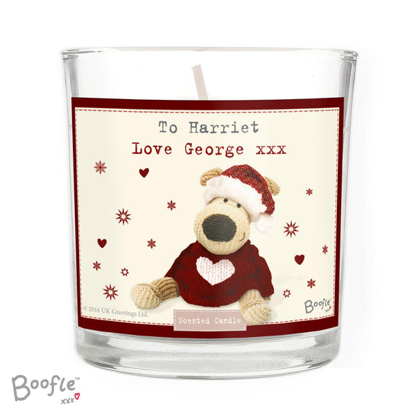 Personalised Boofle Christmas Love Scented Jar Candle Close Up