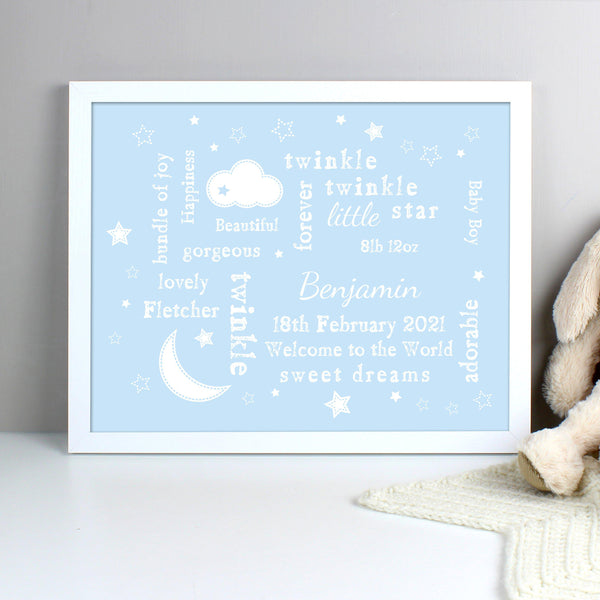 Personalised Blue Twinkle Twinkle Typography White Framed Print