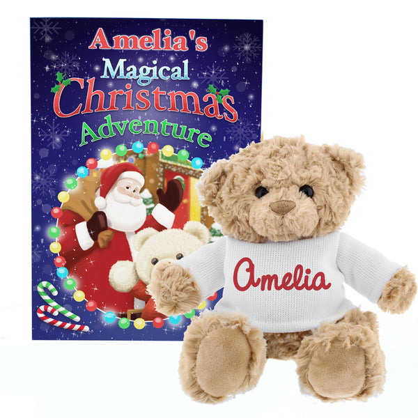 Personalised Magical Christmas Adventure Story Book and Personalised Teddy Bear - Personalised For Amelia