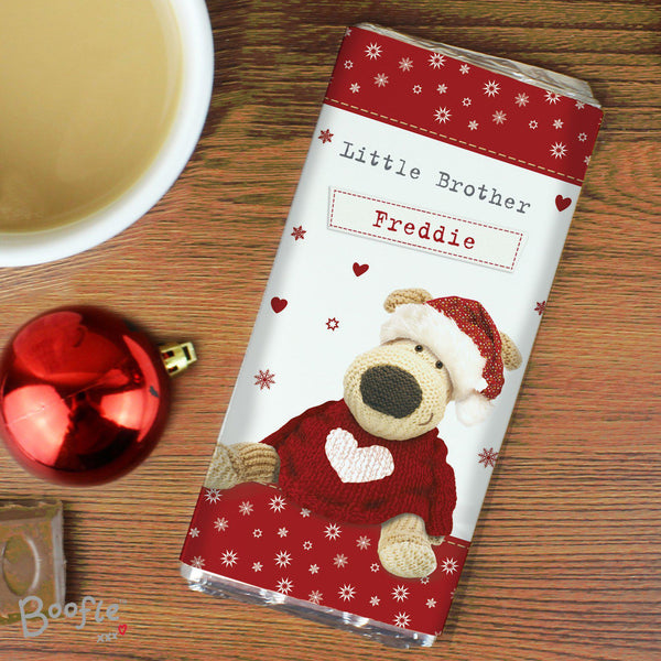 Personalised Boofle Christmas Love Milk Chocolate Bar - Text Read Little Brother Freddie