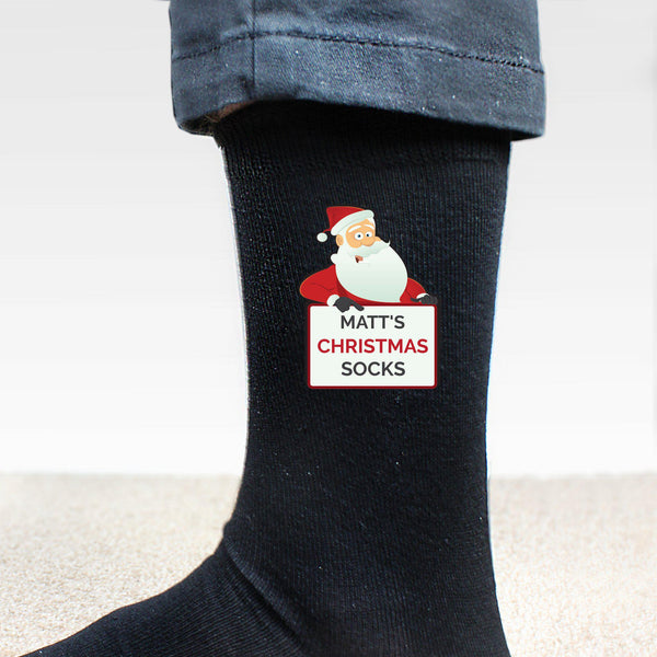 Personalised Santa Claus Christmas Socks - Santa Holding A Sign Stating 