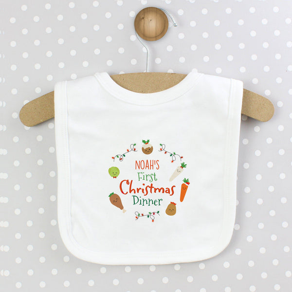Personalised 'First Christmas Dinner' Bib - Personalised For Little Noah
