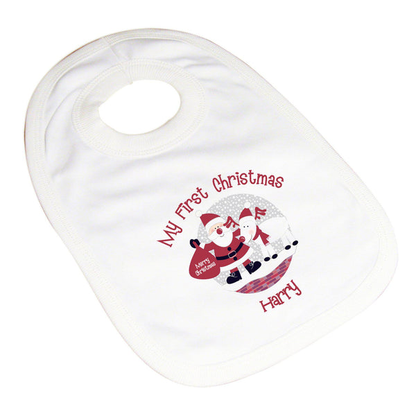 Personalised Rooftop Santa 1st Christmas Bib