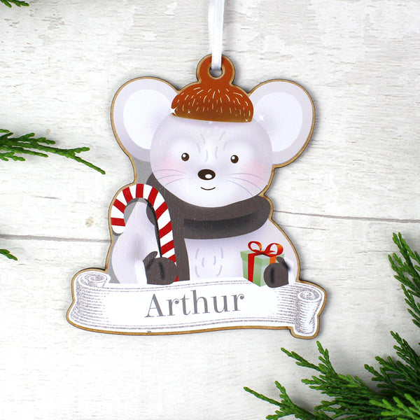 Personalised Set of Four Colourful Christmas Characters Wooden Hanging Decorations -  Arthur Personalised On The Mouse