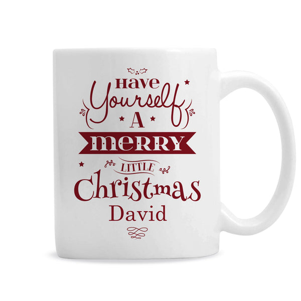 Personalised Merry Little Christmas Mug  - Personalised Name Below Fixed Text 