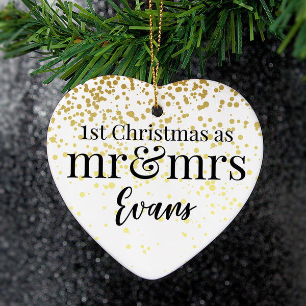 Personalised Mr and Mrs 1st Christmas Ceramic Heart Decoration -  Personalised For Mr & Mrs Evans