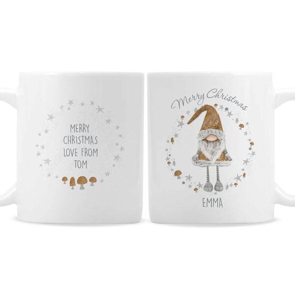 Personalised Scandinavian Christmas Gnome Mug - Merry Christmas Above A Christmas Gnome And Stars With A Personalised Name Beneath The Gnome