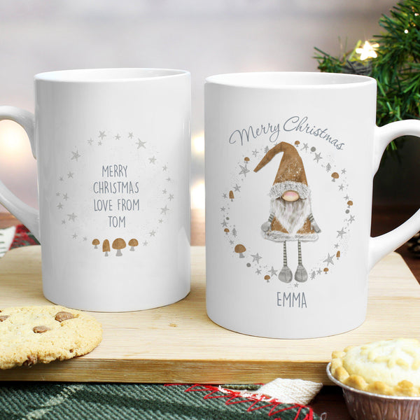Personalised Scandinavian Christmas Gnome Mug - A Personal Message On The Rear Of The Mug From Tom