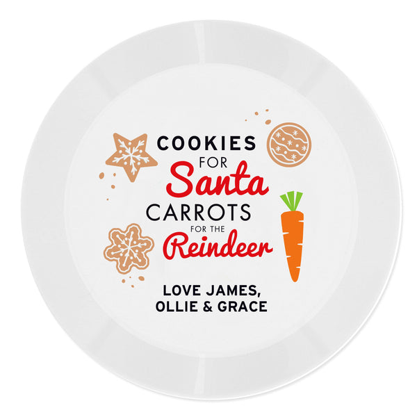 Personalised Cookies for Santa Christmas Eve Plastic Plate - Decorated With Carrots & Cookies