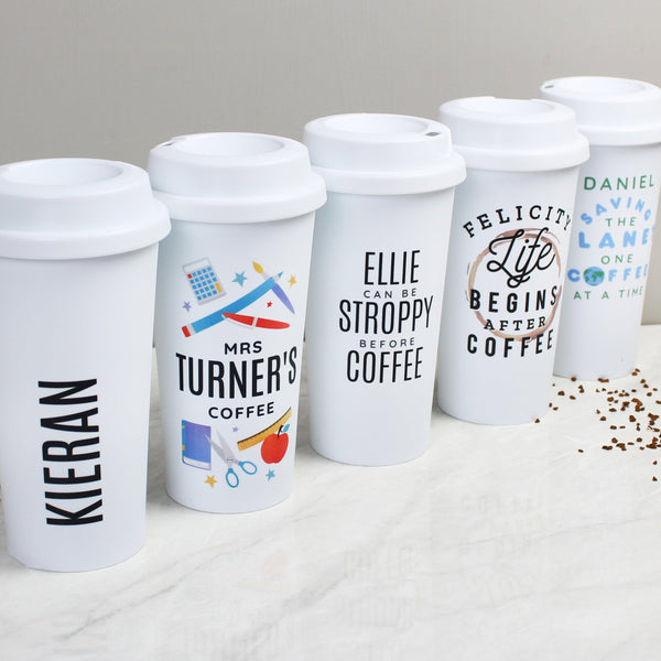 Personalised Teachers Insulated Eco Travel Cup -  Sat Between Other Travel Cup Designs