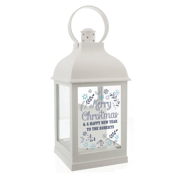 Personalised Merry Christmas Frost White Lantern
