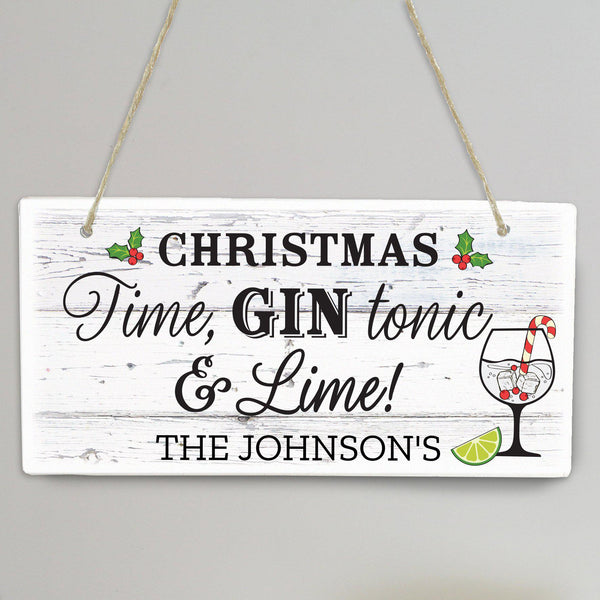 Personalised Christmas Gin Wooden Sign - Personalised For The Johnson's