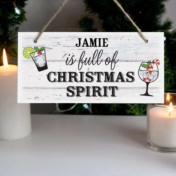 Personalised Christmas Spirit Wooden Sign -  White Wood Effect Sign 