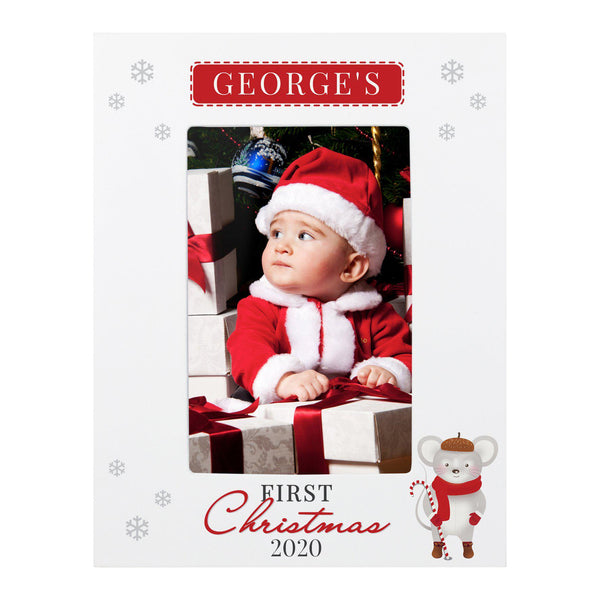 Personalised '1st Christmas' Mouse White 6x4 Photo Frame -  Adorable Frame With A Cute Christmas Mouse