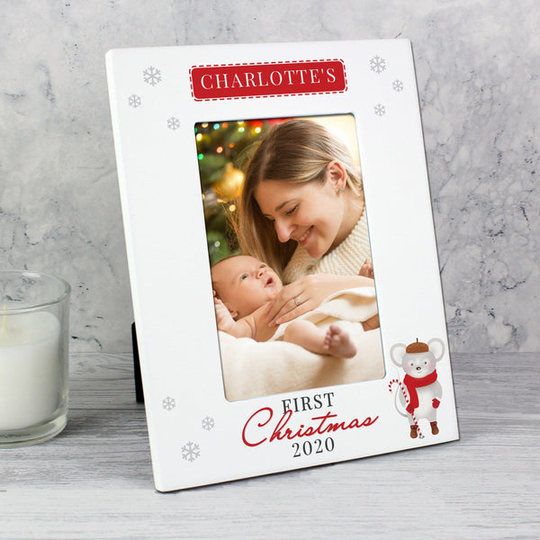 Personalised '1st Christmas' Mouse White 6x4 Photo Frame -  Mummy & Baby Photo In The Frame