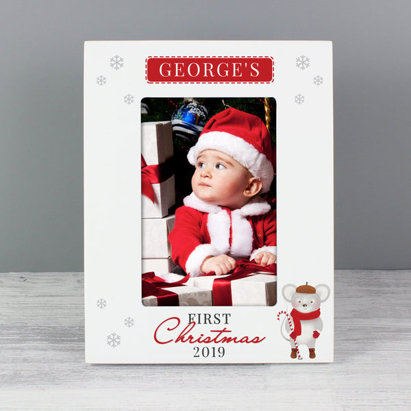 Personalised '1st Christmas' Mouse White 6x4 Photo Frame -  Personalise With Name & Year