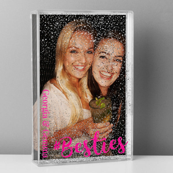Personalised #Besties 6x4 Glitter Shaker Photo Frame - Vertical Position With Glitter Falling