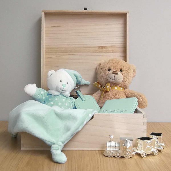Paddington Bear Balloon Hinged Memory box - Two Bears Sitting Inside A Wooden Memory Box