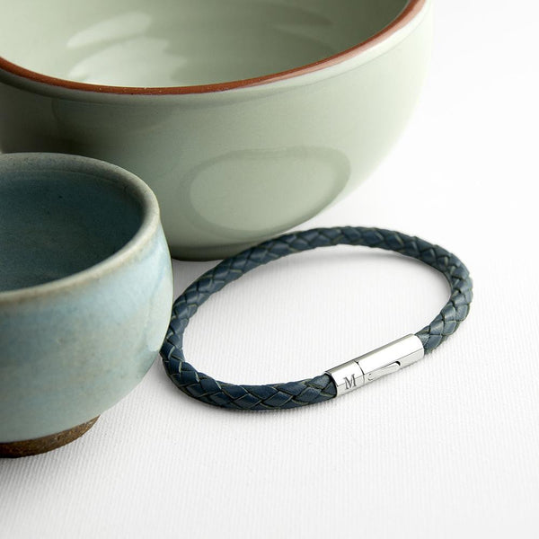 Personalised Men's Capsule Tube Woven Bracelet In Aegean Blue - Personalised With The Letter M