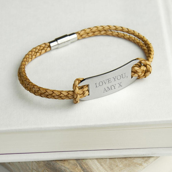 Personalised Men's Statement Leather Bracelet in Sandstone -  From Amy With Love