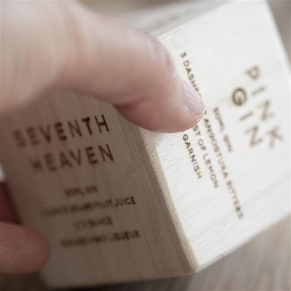 Personalised Gin Recipe Dice - Displaying The Recipe For Seventh Heaven & Pink Gin