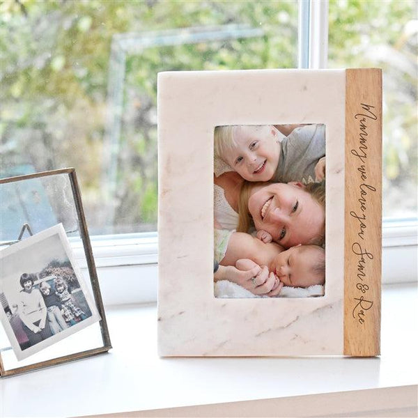 Personalised Mango & Marble Frame - A beautiful looking marble effect with mango wood photo frame