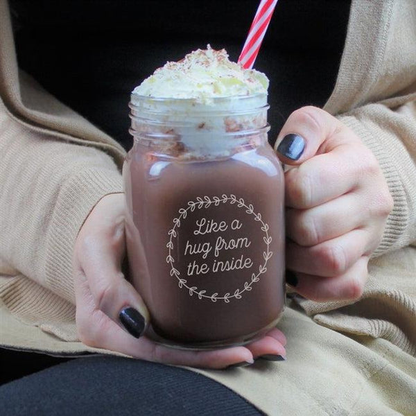 Personalised Mason Jar - Nice Warm Hot Chocolate With The Personalised Message Reading 