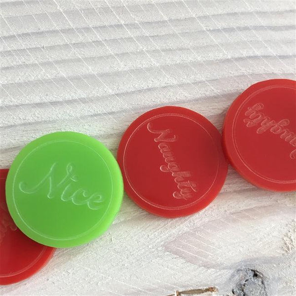 Personalised Naughty & Nice Jar - Green Tokens Represent Nice And Red Naughty, All Tokens have Naughty Or Nice As Text