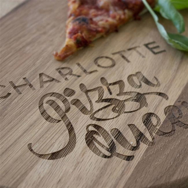 Personalised 'Pizza Queen' Pizza Board - Close Up Of The Engrave Text To Show The Quality Of The Product