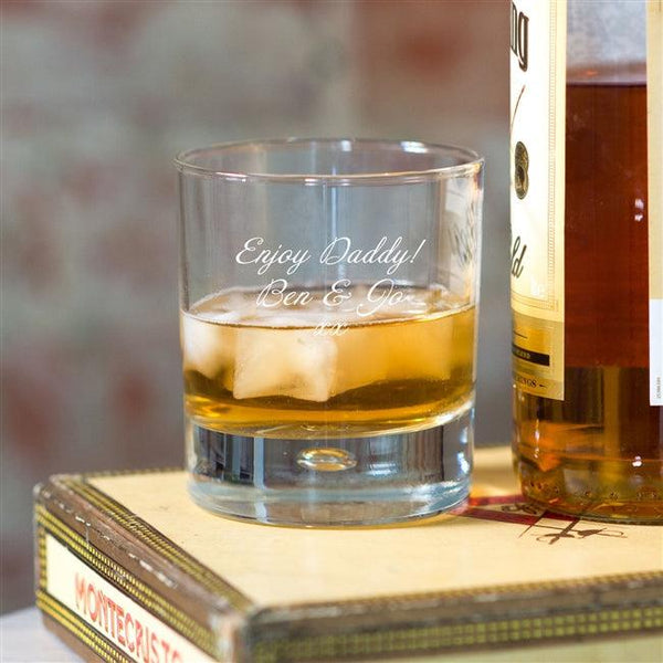 Personalised Script Whisky Tumbler With A Personal Message That Read "Enjoy Daddy! Ben & Jo xx"