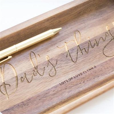 Personalised Wooden Concierge Tray - Close Up Of A Personal Message To Show The Quality Of The Product