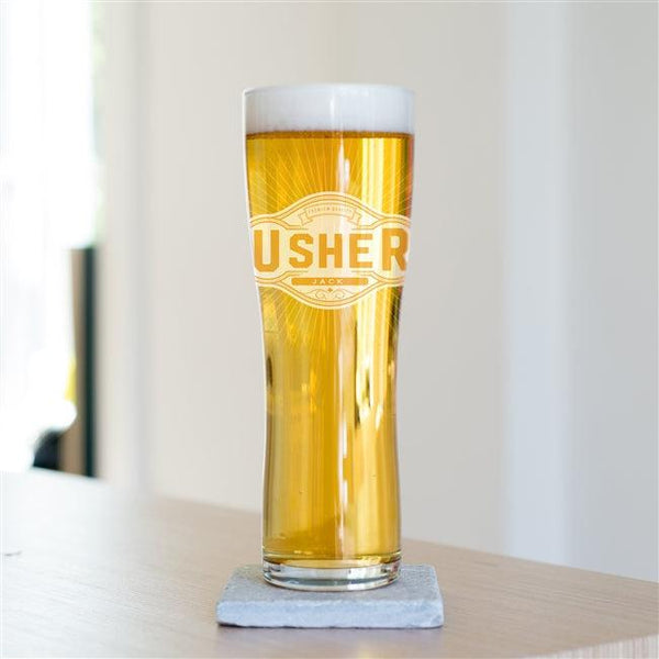 Personalised Wedding Party Pint Glasses - Usher Pint Glass