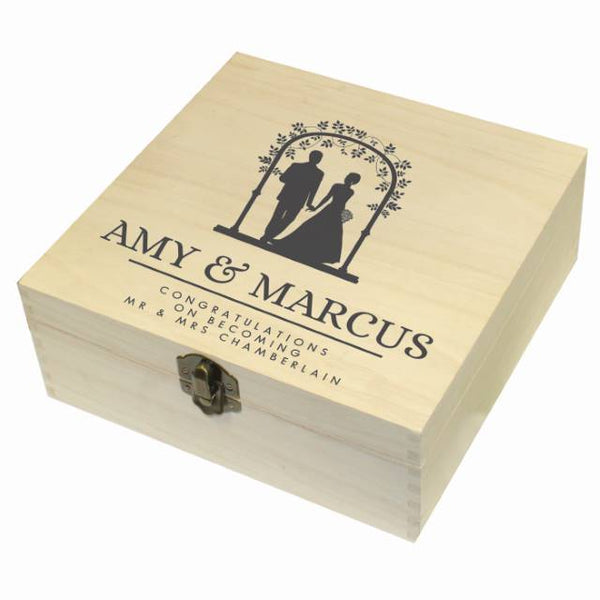 Wedding Memory Box - Features The Couples Names With A Congratulations Message Below A Silhouette Of The Happy Couple 