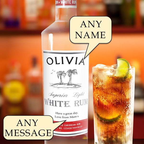 Personalised White Rum,Showing Options To Personalise A Name And A Message 