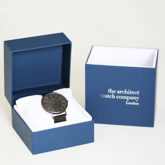 Handwriting Engraving - Men's Minimalist Watch + Pitch Black Mesh Strap -  Packaged In A Beautiful Blue Gift Box
