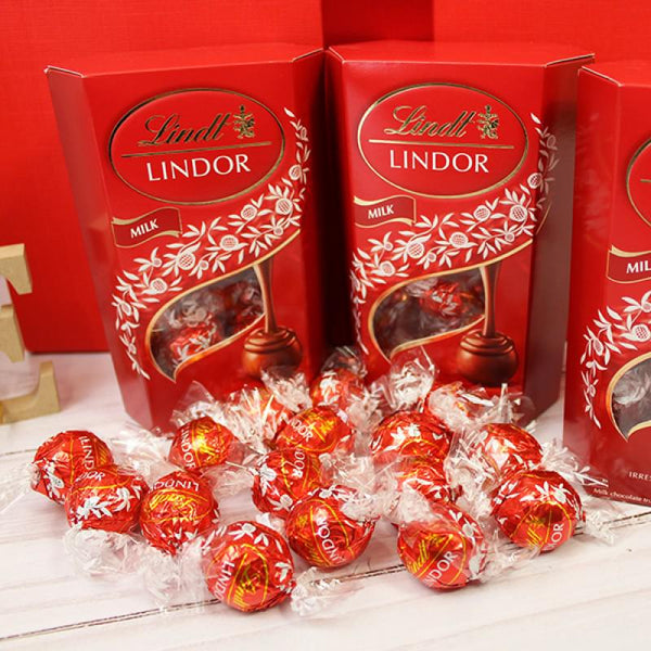 Deluxe Valentine Gift Box - Featuring Three Lindor Lindt Red Milk Chocolate Boxes