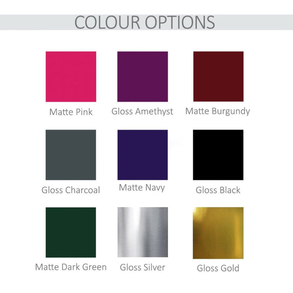 Personalise with a choice of text colours shown in the chart.