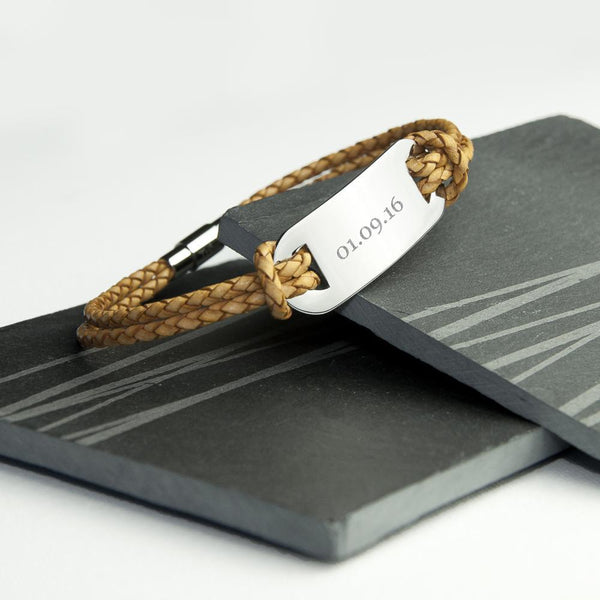 Personalised Men's Statement Leather Bracelet in Sandstone