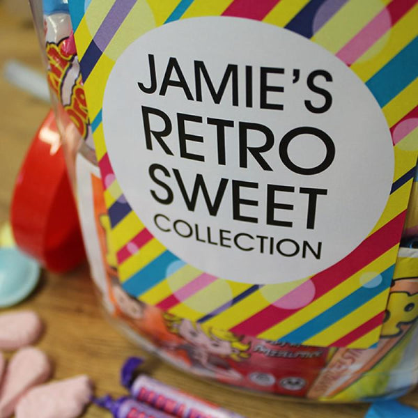 GIANT RETRO SWEET JAR PERSONALISED WITH JAMIE'S NAME 